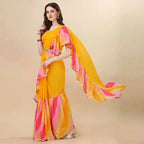 Women's Partywear Designer Yellow Georgette Fancy Saree - Dyuti | Grab2Buy