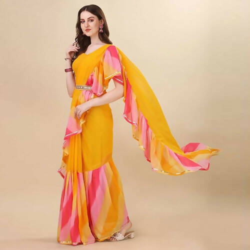 Women's Partywear Designer Yellow Georgette Fancy Saree - Dyuti | Grab2Buy