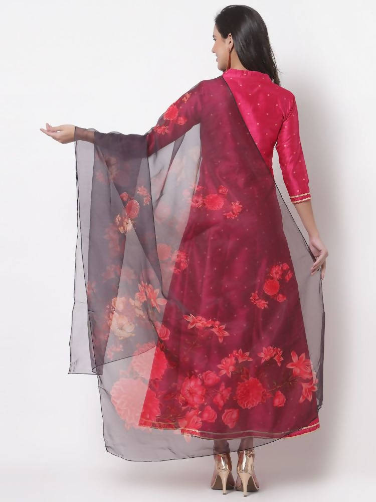 Myshka Women's Pink Silk Solid 3/4 Sleeve Round Neck Casual Anarkali Gown | Grab2Buy