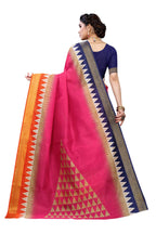 Vamika Pink & Blue Linen Jari Border Saree (GUNJAN PINK) | Grab2Buy
