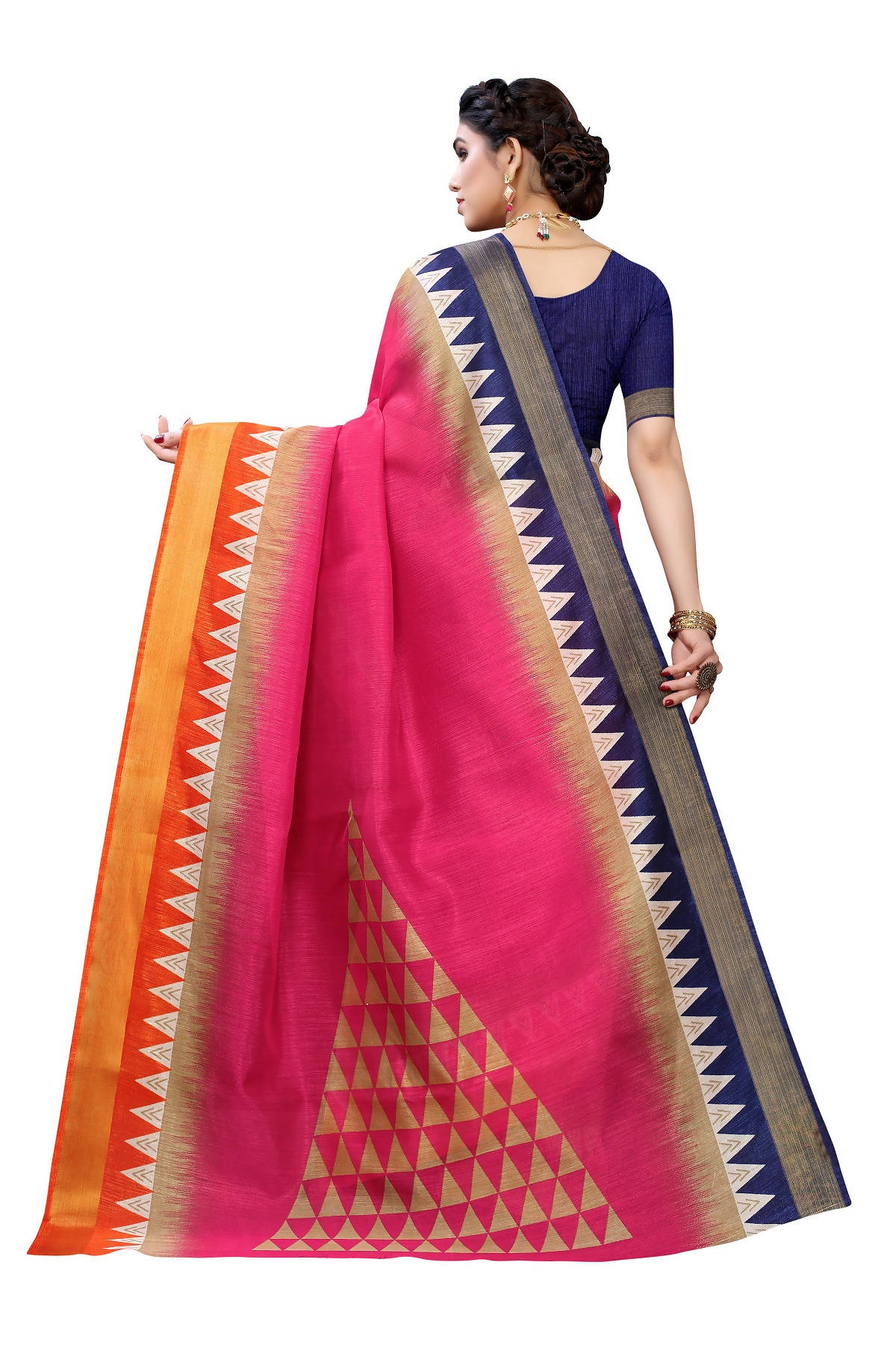 Vamika Pink & Blue Linen Jari Border Saree (GUNJAN PINK) | Grab2Buy