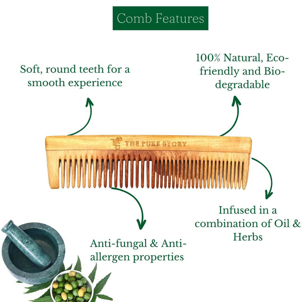 The Pure Story Oil Infused Neem Wood Dual Comb