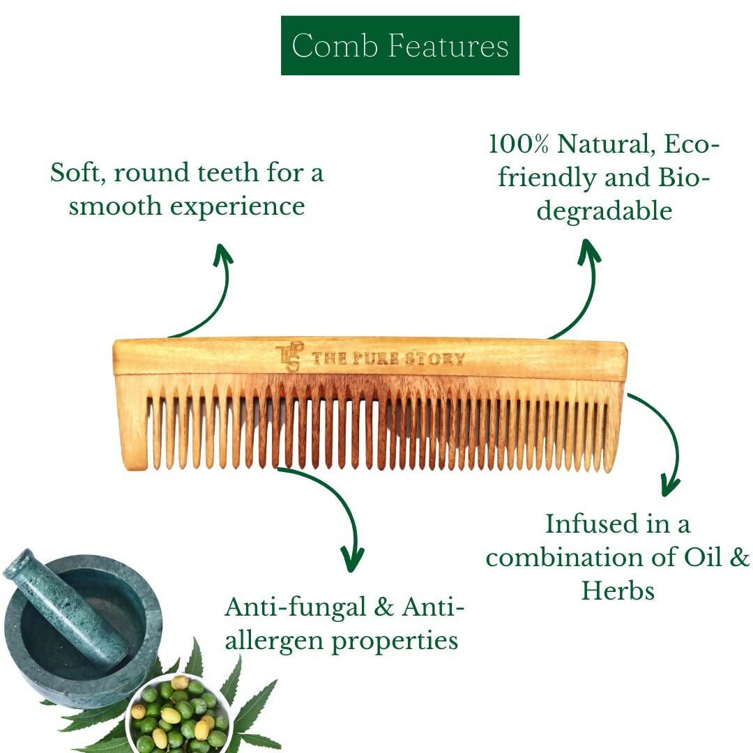 The Pure Story Oil Infused Neem Wood Dual Comb