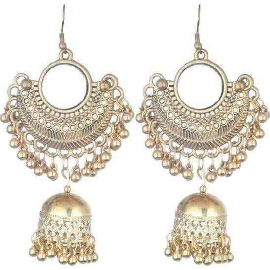 MS Fashion India Gold Color Half Moon Style Hanging Jhumkas With Mirror Earrings | Grab2Buy