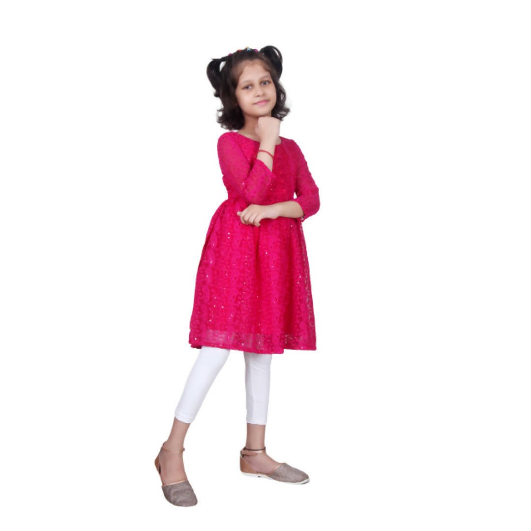 Akarshan viscose Lukhnowi Chikankari Anarkali kurta with leggings - Pink | Grab2Buy