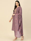 Purple Embroidered Chinon Straight Kurta With Trouser & Dupatta - Salimar | Grab2Buy