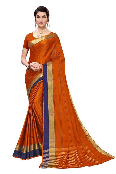 Vamika Orange Cotton Silk Weaving Saree (Rimi Checks Orange) | Grab2Buy