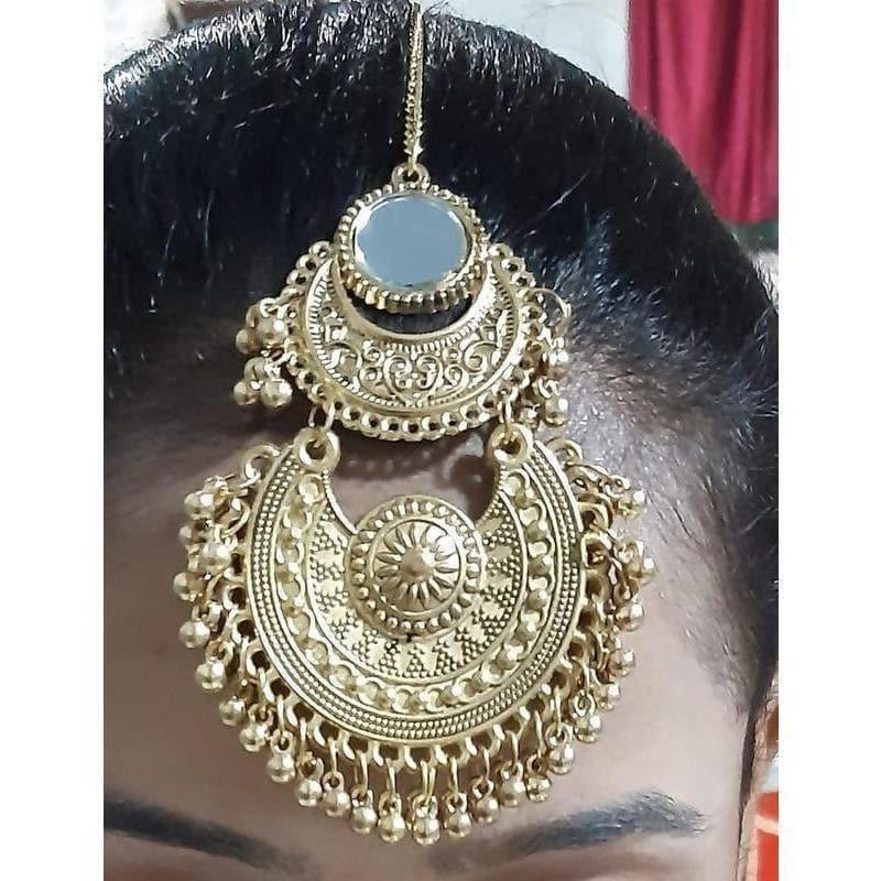 MS Fashion India Gold-Polished Double Half Moon Mirror Maang Tikka | Grab2Buy