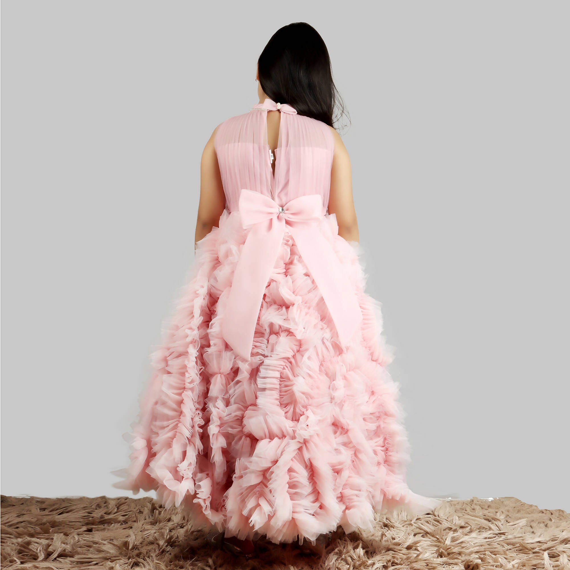 Pink Cow Fashions Old Rose Gown With Frill Ghera | Grab2Buy