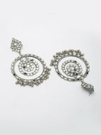 NVR Women's Silver-Toned Mirror Work Oxidised Contemporary Drop Earrings | Grab2Buy