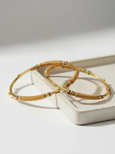 NVR Women Set of 2 Gold Plated Handcrafted Traditional Bangle