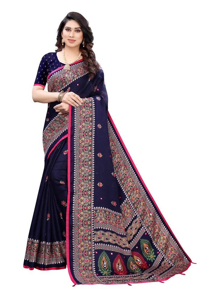 Vamika Blue Jute Silk Mirror Work Saree | Grab2Buy