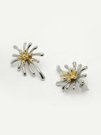 NVR Women's Set of 2 Silver & Gold Brass-Plated Floral Shape Drop Earrings | Grab2Buy