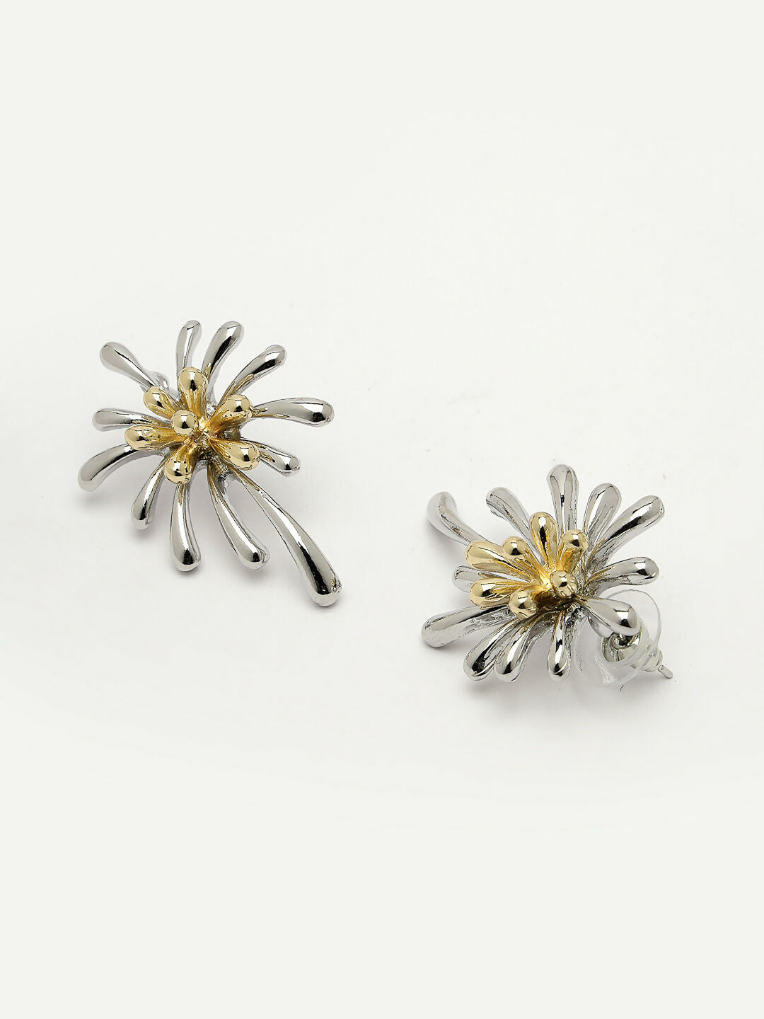 NVR Women's Set of 2 Silver & Gold Brass-Plated Floral Shape Drop Earrings | Grab2Buy