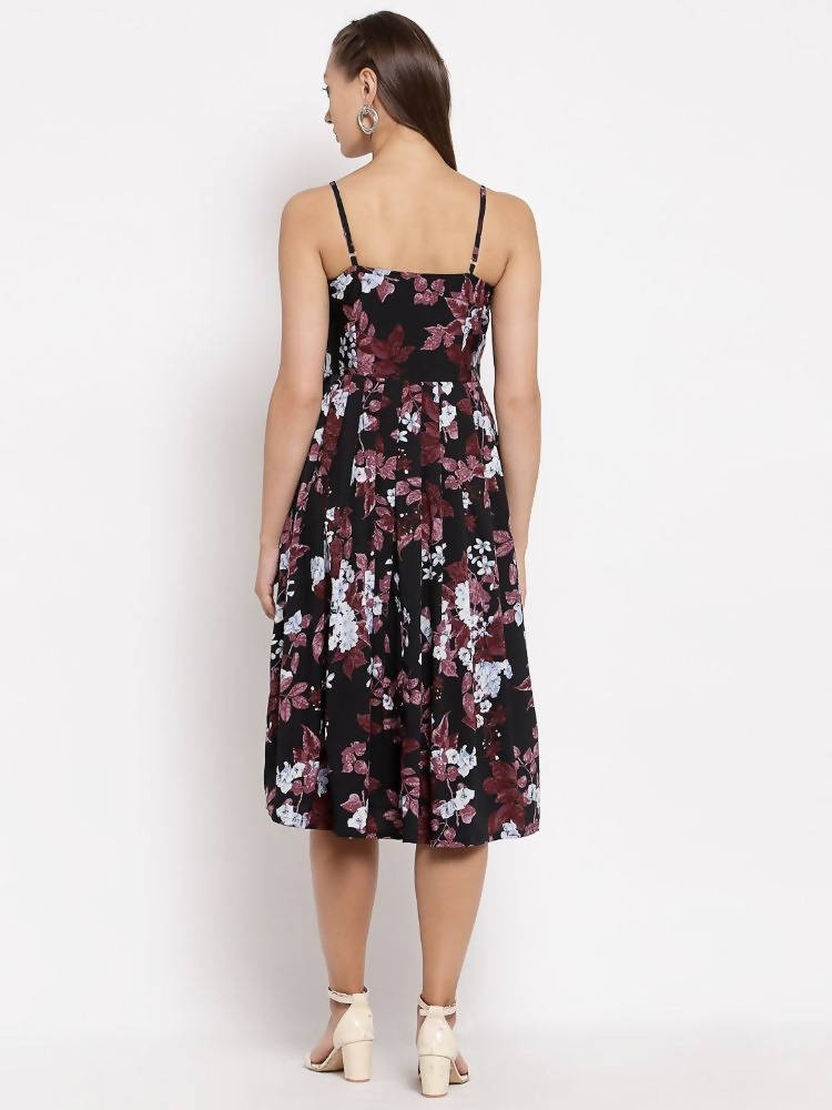 Myshka Women's Multi Color Crepe Printed Sleeveless Square Neck Casual Dress | Grab2Buy