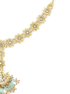 Gold-Polished White Blue Kundan-Studded Pearl Beaded Matha Patti - Ruby Raang | Grab2Buy
