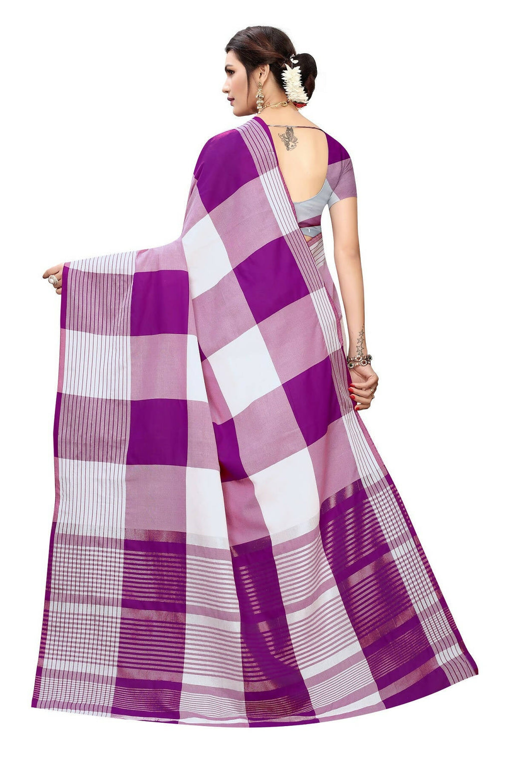 Vamika Wine Cotton Silk Weaving Saree (Gamma Checks Wine) | Grab2Buy