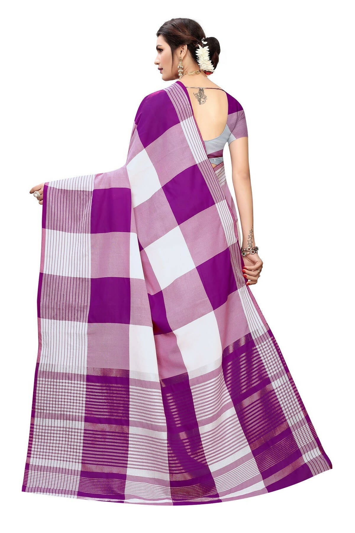 Vamika Wine Cotton Silk Weaving Saree (Gamma Checks Wine) | Grab2Buy