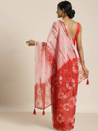 Red Organza Printed Saree With Blouse Piece - Nivaa | Grab2Buy