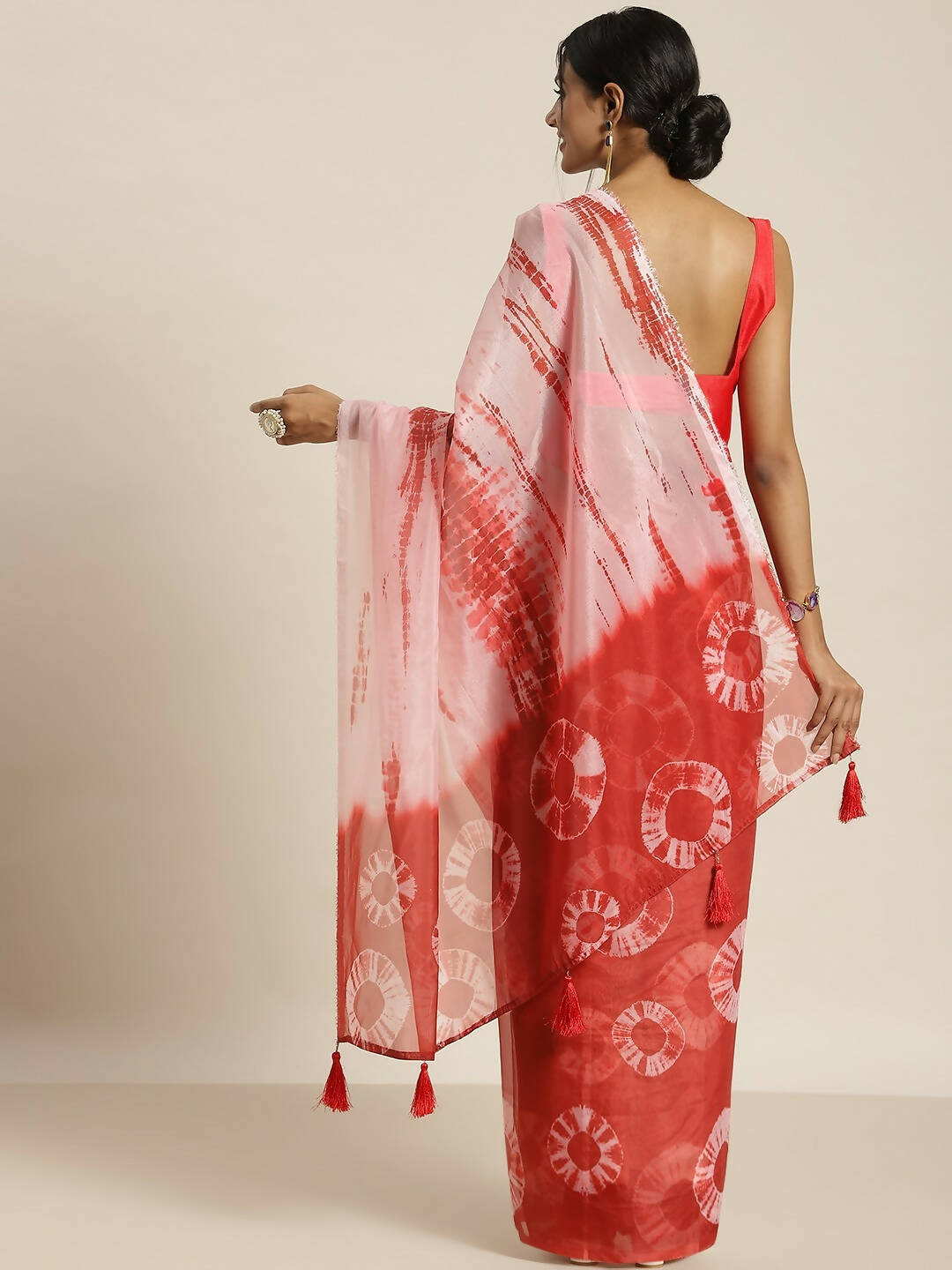 Red Organza Printed Saree With Blouse Piece - Nivaa | Grab2Buy