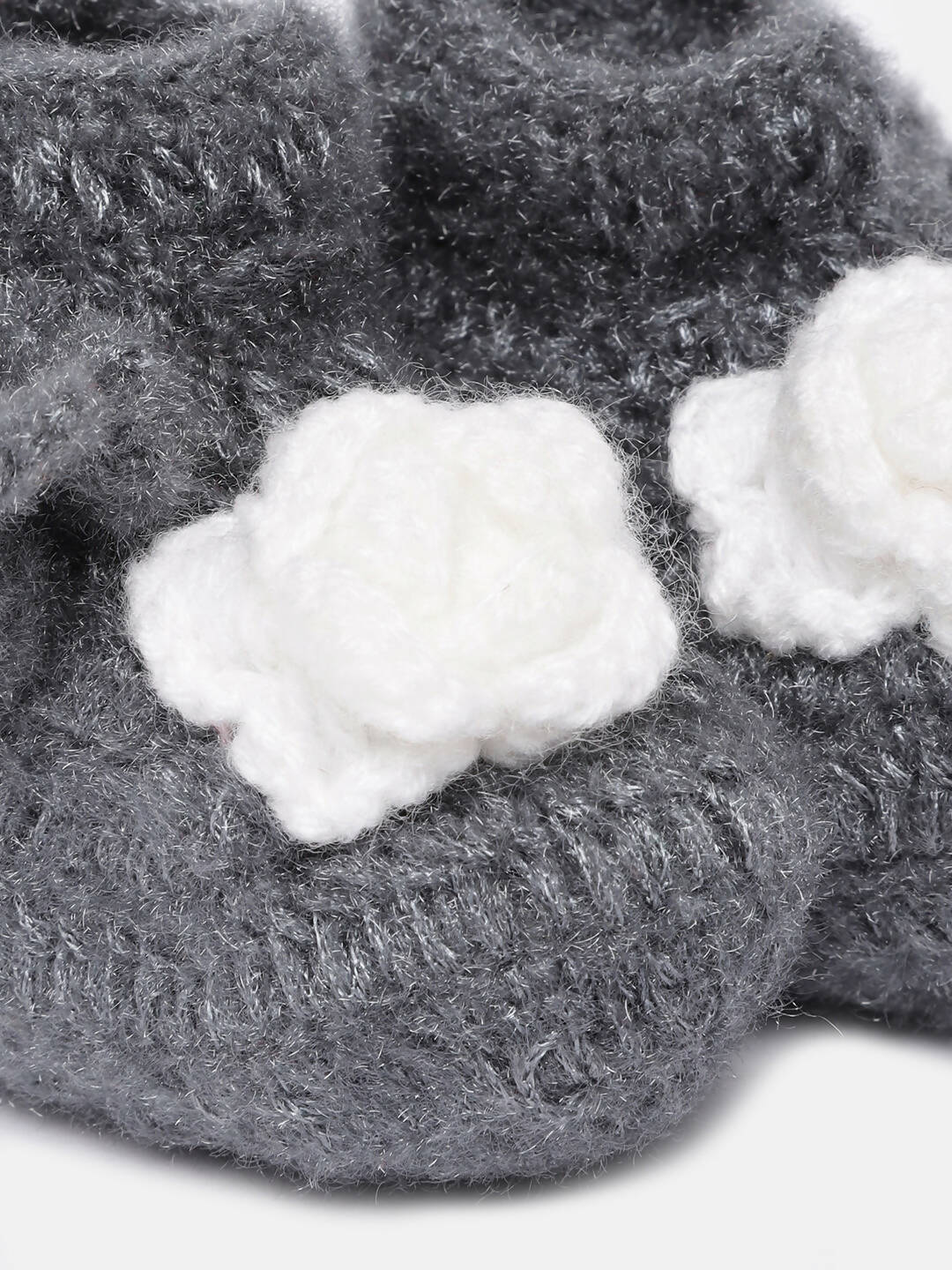 Chutput Kids Woollen Hand Knitted Flower Detailed Booties - Grey | Grab2Buy