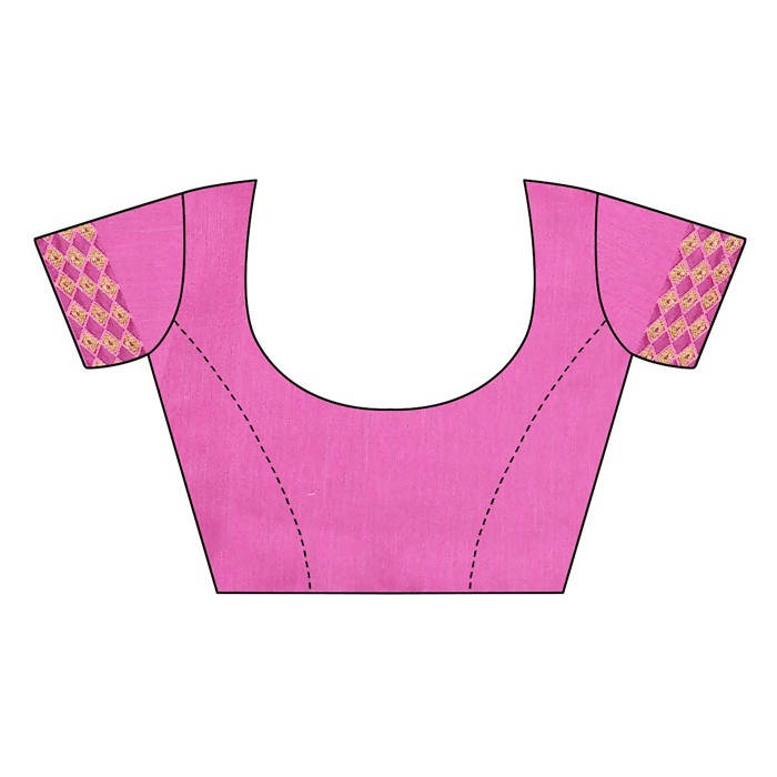 Vamika Embroidery Pink Chanderi Saree (MINI CHECKS BLUE) | Grab2Buy