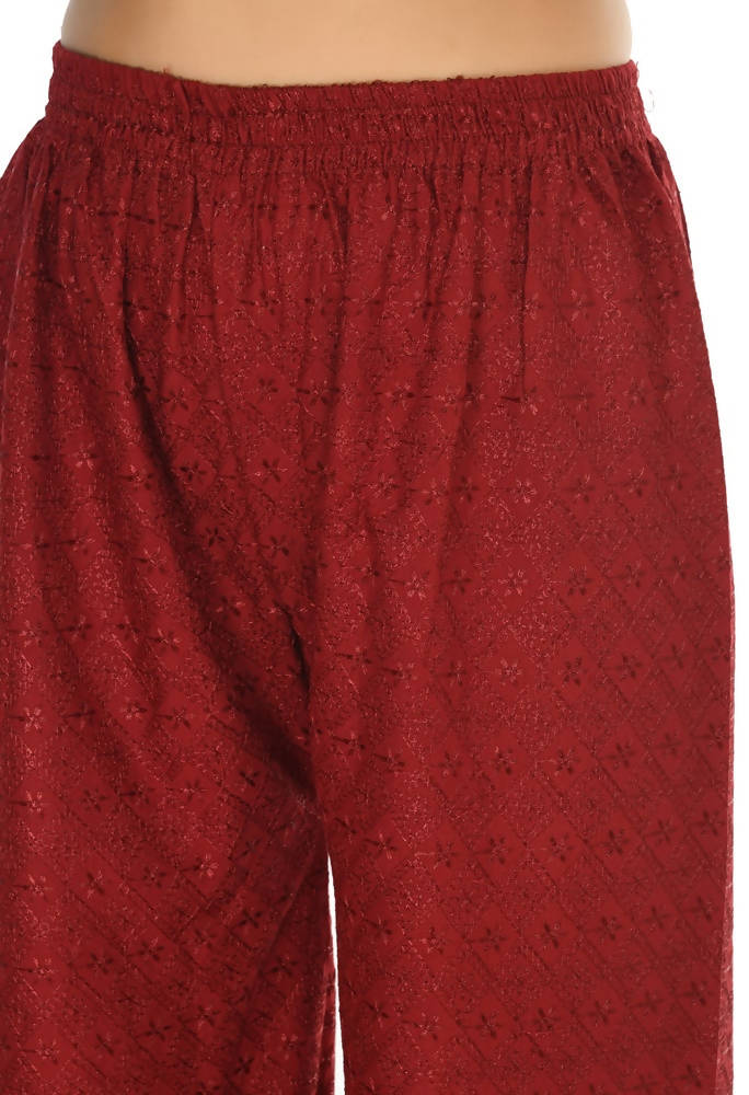 Mominos Fashion Moeza Reyon Cotton Maroon Color Chikan Work Palazzo | Grab2Buy