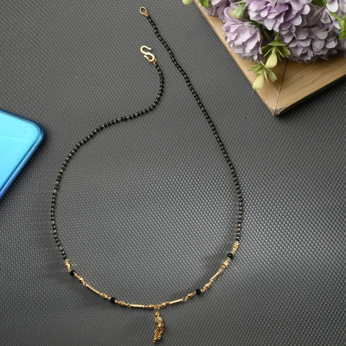 AanyaCentric Gold-Polished Short Mangalsutra Set with Earrings | Grab2Buy