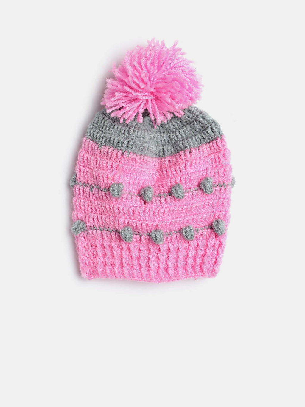 Chutput Kids Woollen Hand Knitted Pom Pom Detail Cap - Pink | Grab2Buy
