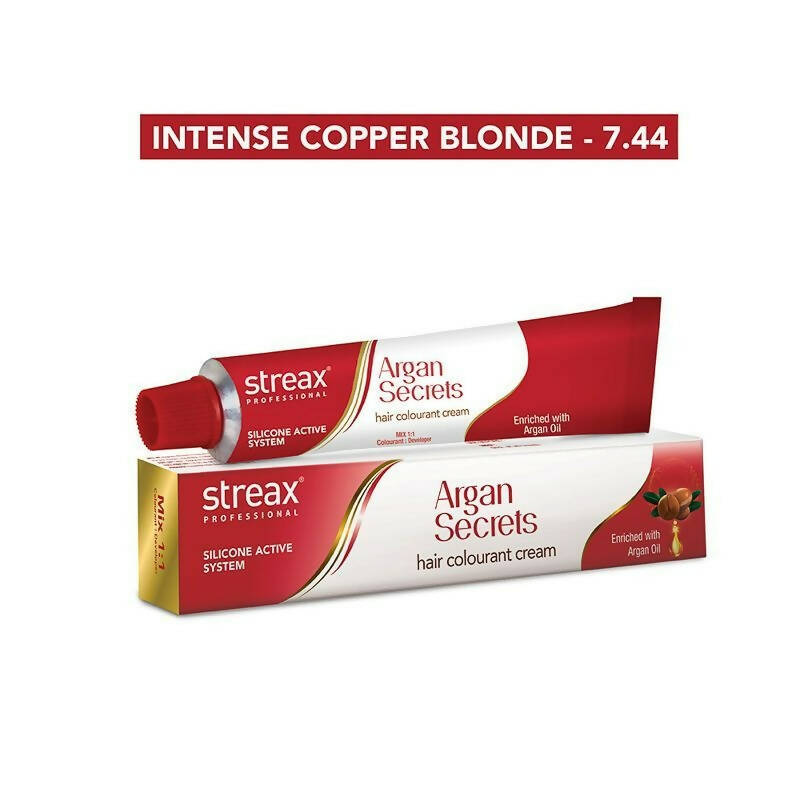 Streax Professional Argan Secrets Hair Colourant Cream - Intense Copper Blonde 7.44 | Grab2Buy