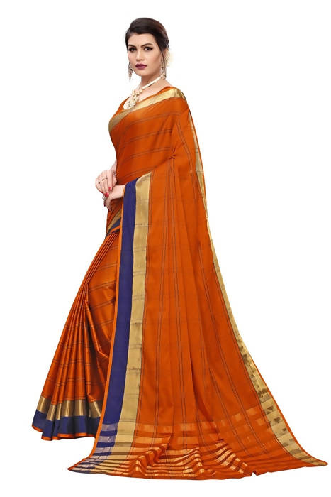 Vamika Orange Cotton Silk Weaving Saree (Rimi Checks Orange) | Grab2Buy