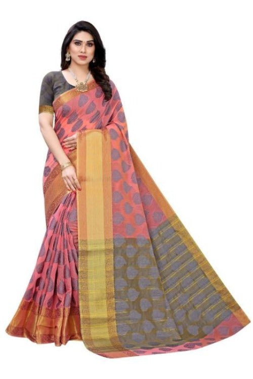 Vamika Pink Jari Work Cotton Silk Saree (RIDHIMA PINK) | Grab2Buy