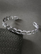 NVR Men's Set of 2 Silver & Black Rhodium-Plated Metal Cuff Bracelet