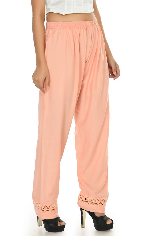 Mominos Fashion Moeza Reyon Cotton Peach Color Straight Palazzo | Grab2Buy