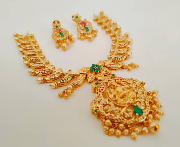 Traditional AD Emeralds Temple Bridal Necklace set | Grab2Buy