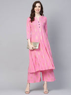 Yufta Women Pink & Golden Printed Kurta with Palazzo | Grab2Buy