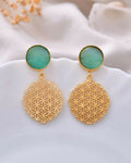 VOJ One Gram Gold-Polished Teal Colored Stone Studded Earrings | Grab2Buy