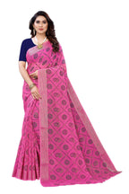 Vamika Pink and Blue Linen Jari Border Saree (CHARVI PINK) | Grab2Buy