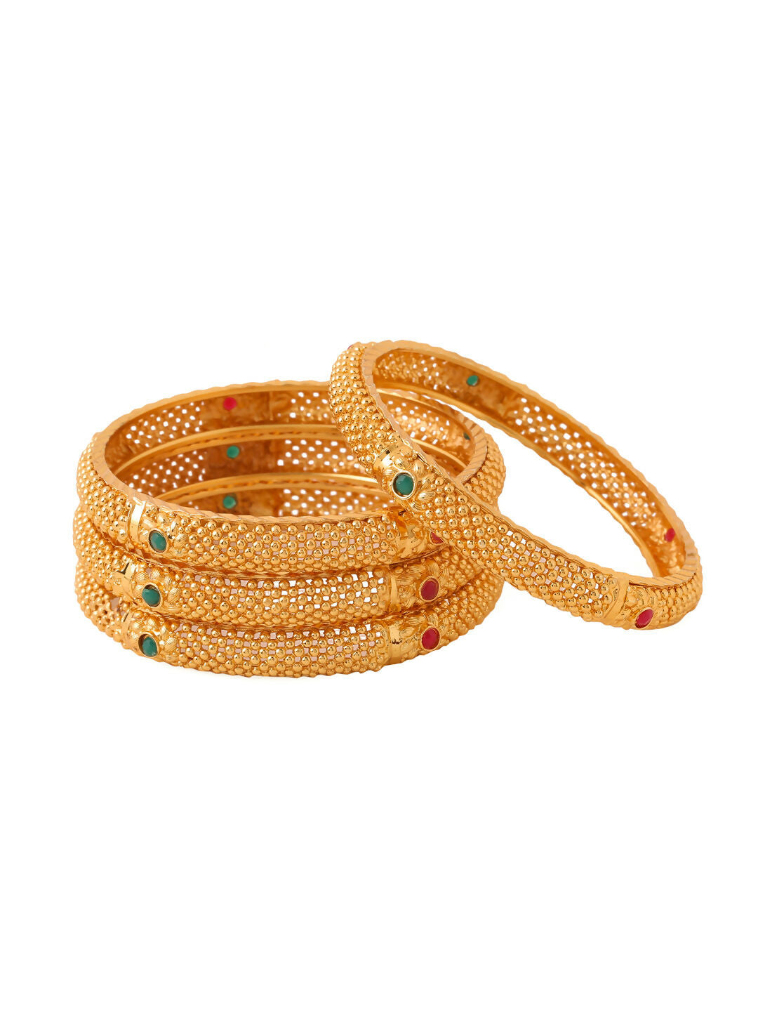 NVR Women's Set of 2 Gold-Polished Traditional Bangles | Grab2Buy