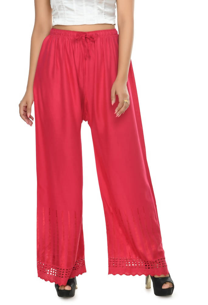 Mominos Fashion Moeza Reyon Cotton Magenta Cut Work Palazzo | Grab2Buy