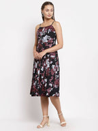 Myshka Women's Multi Color Crepe Printed Sleeveless Square Neck Casual Dress | Grab2Buy