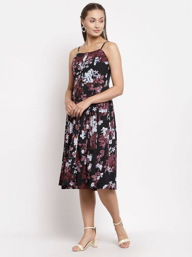 Myshka Women's Multi Color Crepe Printed Sleeveless Square Neck Casual Dress | Grab2Buy