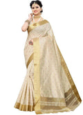 Vamika Weaving Cream Cotton Polyester Silk Saree (Kerala Tikki) | Grab2Buy