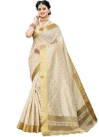 Vamika Weaving Cream Cotton Polyester Silk Saree (Kerala Tikki) | Grab2Buy