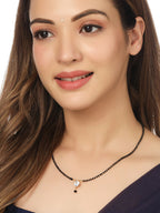 NVR Women's's Set of 2 Black Gold-Polished Beaded Mangalsutra With Ad Stone