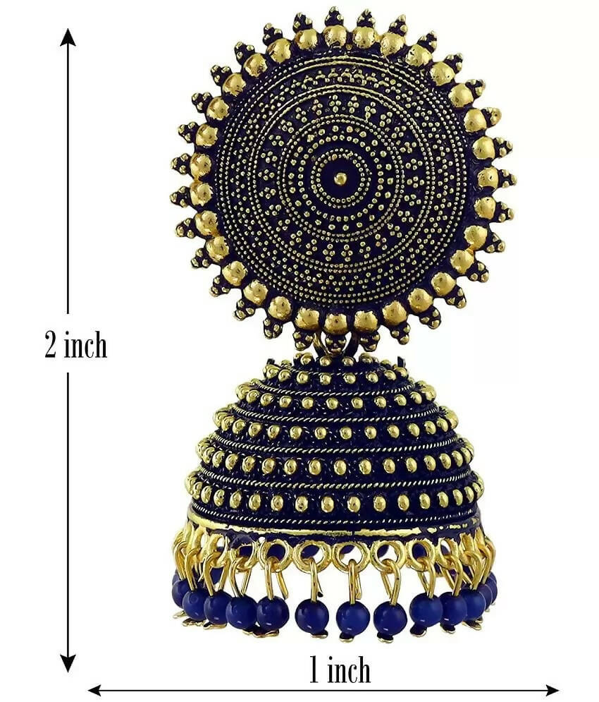 Mominos Fashion Joharkamal Gold-Polished Meenakari Jhumkas For Women & Girls (Blue) | Grab2Buy