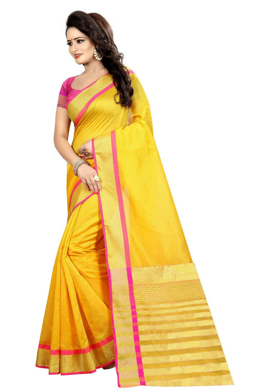 Vamika Yellow Cotton Silk Weaving Saree (Mastani Weaving Gold) | Grab2Buy