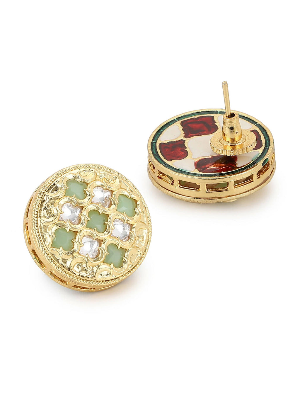 Gold-Toned Green Contemporary Gold-Polished Studs Earrings - Ruby Raang | Grab2Buy