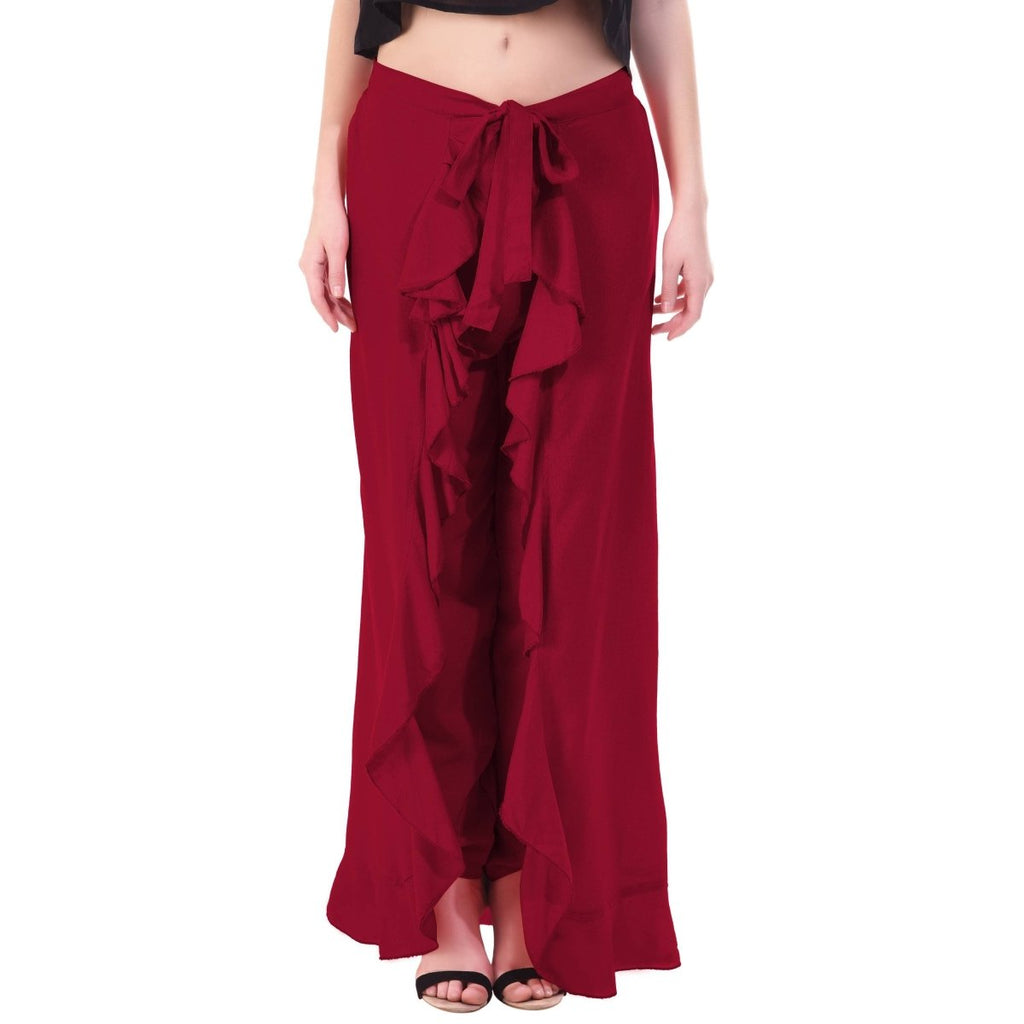 Asmaani Maroon Color Plain Ruffle Palazzo | Grab2Buy