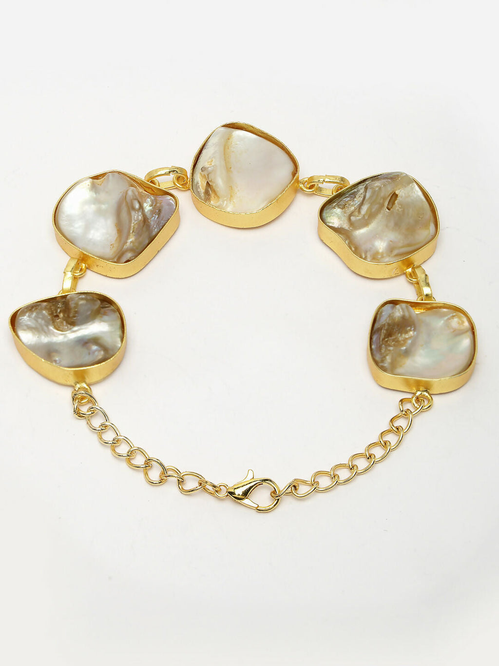 NVR Women's Gold-Polished Handcrafted Mother of Pearl Link Bracelet | Grab2Buy
